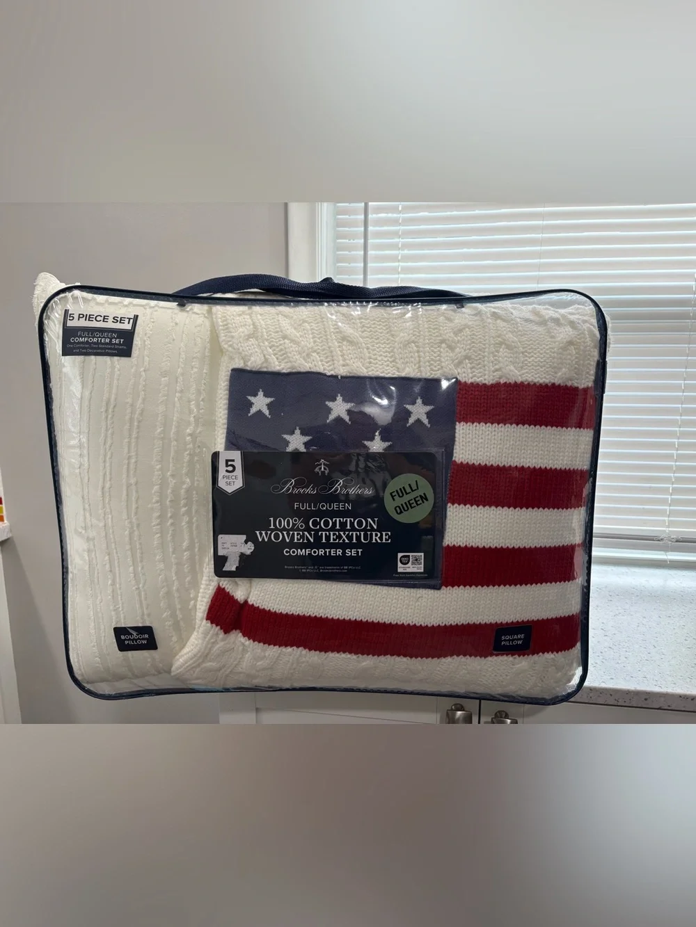 NEW Brooks Brothers Red/White/Blue 100% Cotton Woven Comforter Set- Queen/Full
